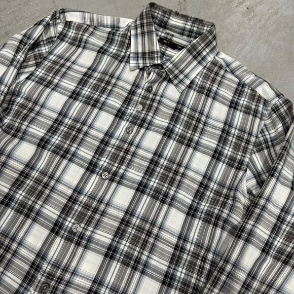 John Varvatos Long Sleeve Button Up Plaid Shirt Cotton Lightweight Medium - Picture 2 of 8